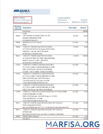 Blank Bosnia and Herzegovina ASA Banka bank statement word template